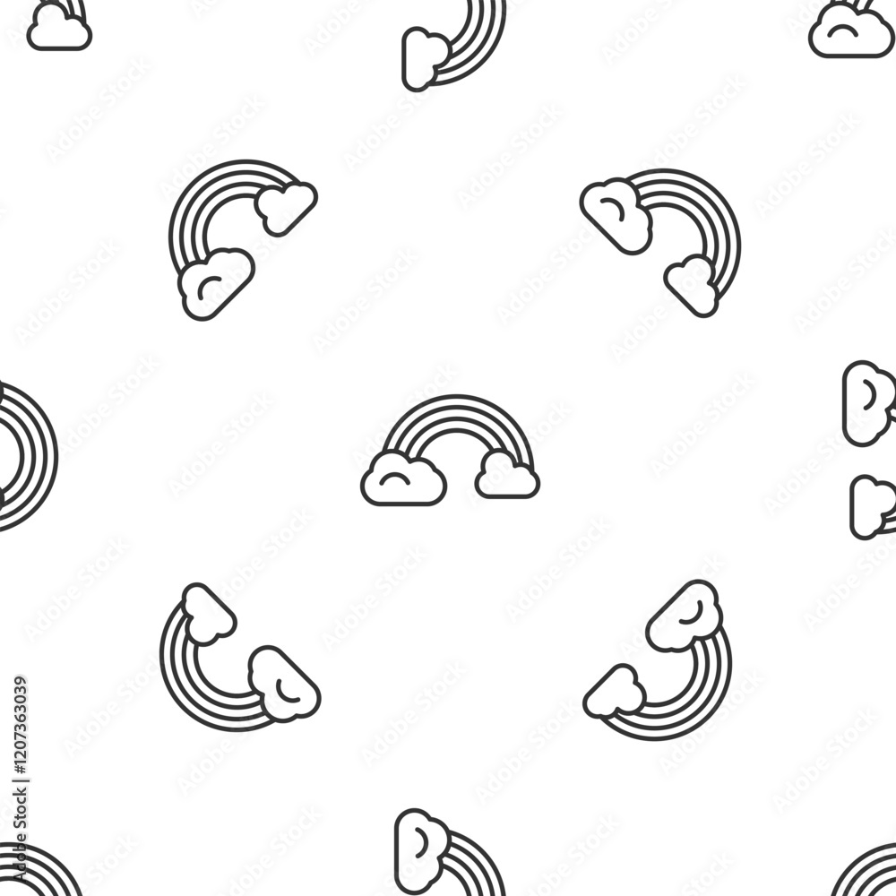 Poster grey line rainbow with clouds icon isolated seamless pattern on white background. vector illustratio