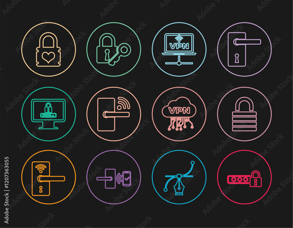 Poster set line password protection, lock, vpn computer network, digital door lock with wireless, monitor p