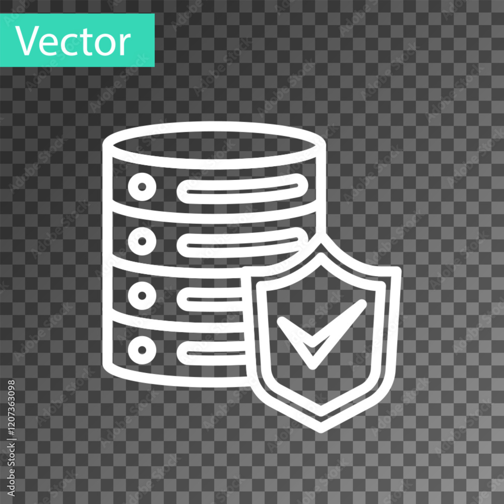 Poster white line server with shield icon isolated on transparent background. protection against attacks. n