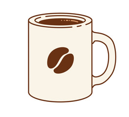 Vector minimalistic line art color illustration of Coffee mug with bean