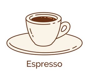 Vector minimalistic line art color illustration of Espresso Coffee cup