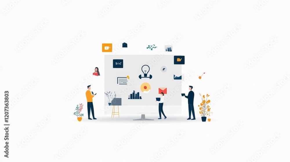 Aufkleber illustrative concept of team collaboration and creative brainstorming in a modern office environment