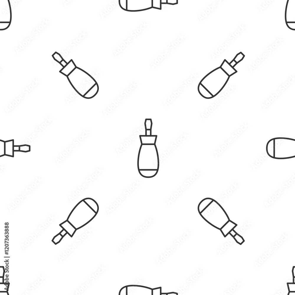 Poster grey line screwdriver icon isolated seamless pattern on white background. service tool symbol. vecto