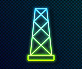 Glowing neon line Antenna icon isolated on black background. Radio antenna wireless. Technology and network signal radio antenna. Vector