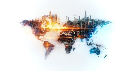 Digital representation of a global ledger highlighting interconnected data across cities