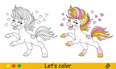 Cute rainbow unicorn coloring page vector illustration