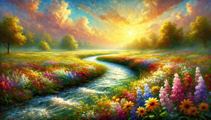 希望に満ちた春の小川と草花のハーモニー。
癒しと安らぎを届ける春の風景。
解放感を表現した空と大地。
色彩が織りなす幸福のパノラマ。
喜びと希望を描いた色鮮やかな風景。
Generated by AI.
