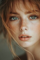 the ethereal gaze of a young woman captured with a macro lens and soft ambient lighting that accentuates her delicate features 