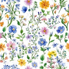 Delicate Watercolor Floral Pattern Featuring Various Blooms