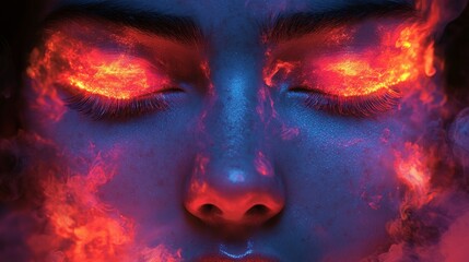 Abstract Portrait with Fiery and Blue Tones