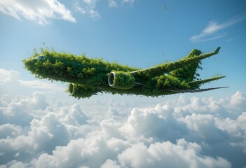 Sustainable aviation fuel concept of airplane made of trees in the sky concept