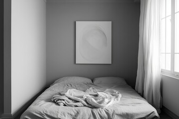Minimalist bedroom design with clean lines, neutral tones, and simple decor, creating a serene and clutter-free ambiance.


