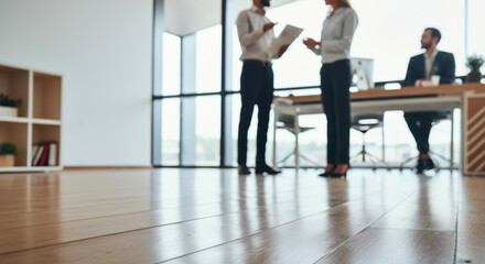 Naklejka premium Business professionals discussing ideas in a modern office setting