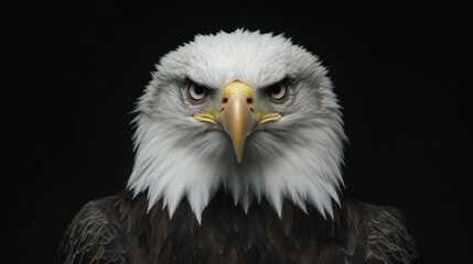 Fototapeta premium Majestic bald eagle portrait against black background.