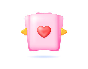 illustration of a selection of cards with a heart symbol. dating app. symbol or icon. minimalist 3d style design. design element. valentine's day.
