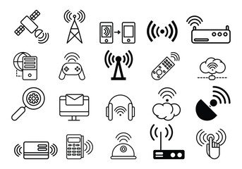 Wifi icon set. Containing online, signal, wireless, internet, computer, connect, hotspot, offline, wifi router and more. Vector solid icons collection, communication icon set, telecom icon set