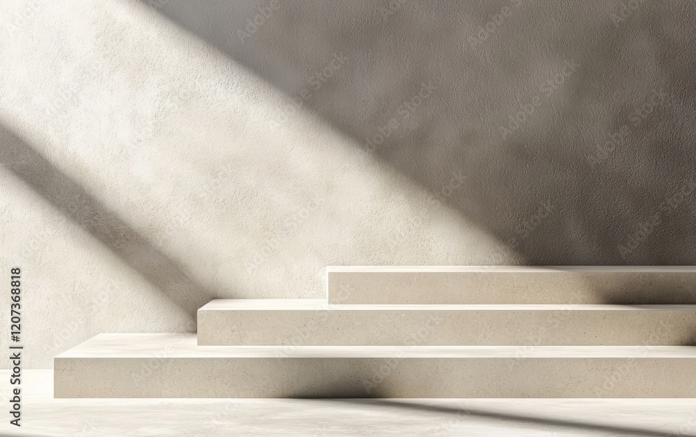 Poster elegant wooden podium setup with soft beige tones and natural light, creating a clean and minimalist