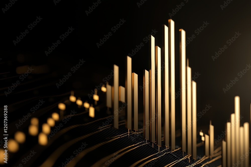 Poster high-definition gold chart with rising bars and intricate data overlays, emphasizing profitability a
