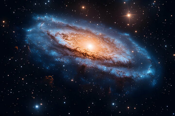Fototapeta premium Majestic Spiral Galaxy in Deep Space with Bright Stars and Nebulae