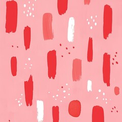 A vibrant, abstract pattern featuring bold red and white brush strokes against a soft pink background.