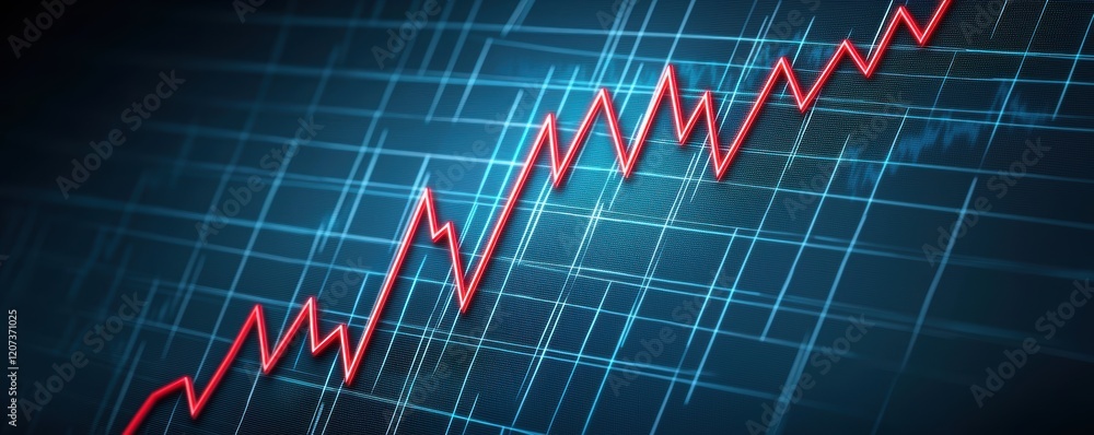 Poster modern stock chart featuring intersecting blue and red glowing lines, with blurred light effects add