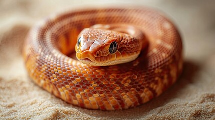 Fototapeta premium Orange Snake Coiled on Sand: A Close-Up Macro Photograph