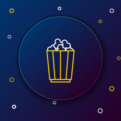 Line Popcorn in cardboard box icon isolated on blue background. Popcorn bucket box. Colorful outline concept. Vector