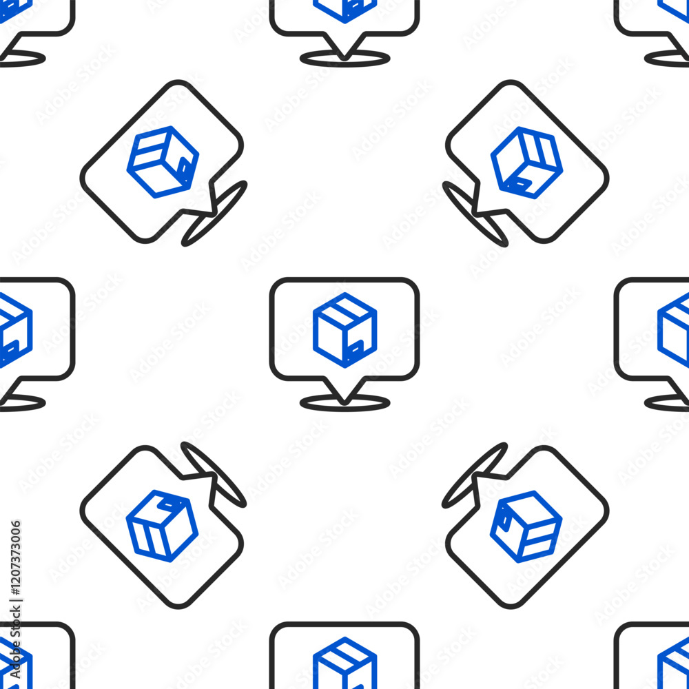 Poster line location with cardboard box icon isolated seamless pattern on white background. delivery servic
