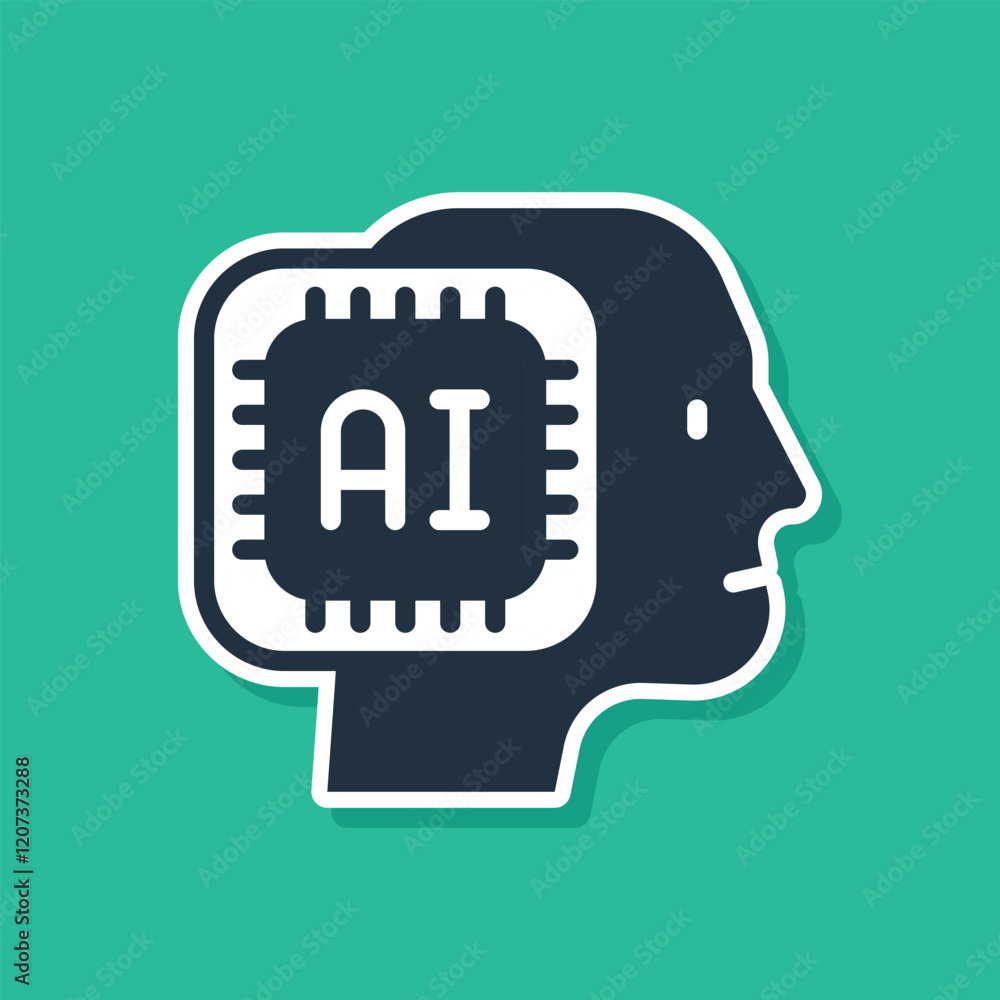 Poster blue humanoid robot icon isolated on green background. artificial intelligence, machine learning, cl