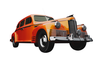 Classic Orange Vintage Car on White Background – 3D Rendering Illustration..