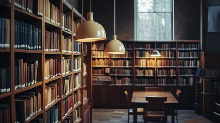 Vintage poster of a cozy bookstore with bookshelves, warm colors and retro fonts.