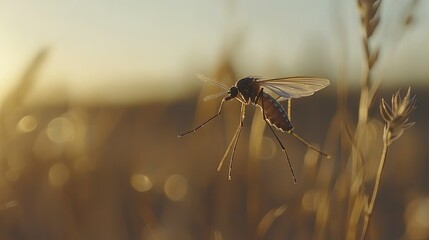 Naklejka premium Golden Hour Mosquito: A Close-Up of a Mosquito at Sunset