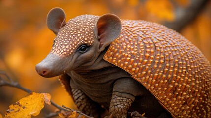 Obraz premium Adorable armadillo autumn woods portrait