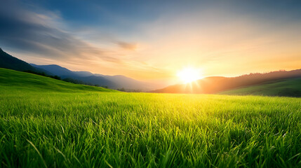 Fototapeta premium A vibrant sky and a serene wheat field with a golden sunset