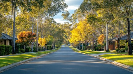 Serene Autumnal Street Scene: Picturesque Residential Road