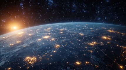 Obraz premium Earth from Space with Sunrise and City Lights