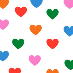 Colorful rainbow love hearts seamless pattern. Valentine's day festive background texture. Suitable for wallpaper, cards.
