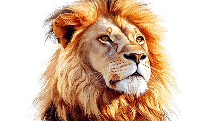 Naklejka premium Majestic lion portrait on white background, ideal for wildlife projects