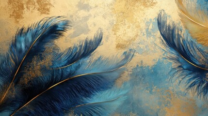 Blue gold feathers texture art background design