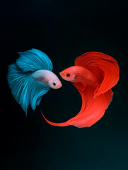 Obraz premium Teal and Red-Orange Siamese Fighting Fish