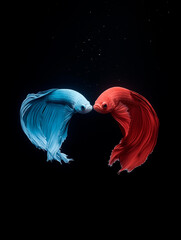 Obraz premium Two Siamese Fighting Fish in Opposite Colors