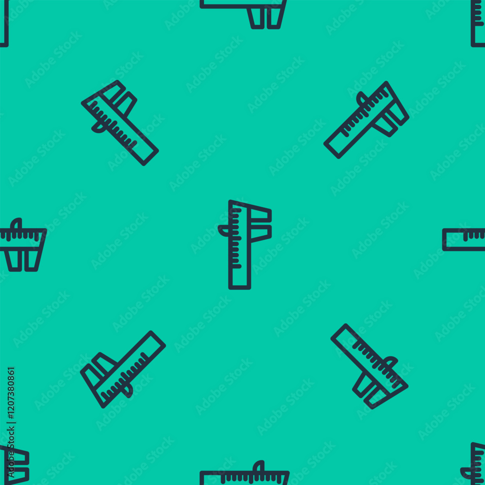 Aufkleber blue line calliper or caliper and scale icon isolated seamless pattern on green background. precisio