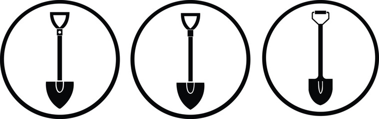Shovel Icon set.Shovel in soil icon.Shovel for digging and construction flat vector icon for apps and websites.Hand tool icon. Vector illustration.Garden Shovel icon, Hand garden shovel icon. © SK Vector Graphics