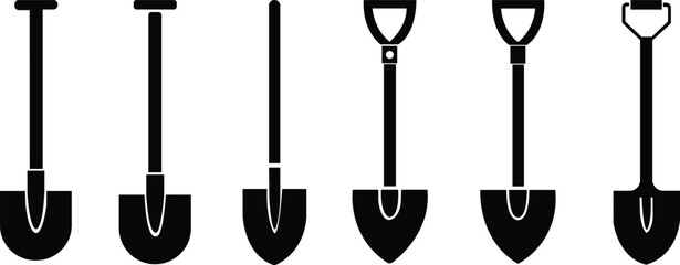 Naklejka premium Shovel Icon set.Shovel in soil icon.Shovel for digging and construction flat vector icon for apps and websites.Hand tool icon. Vector illustration.Garden Shovel icon, Hand garden shovel icon.