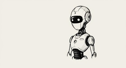 Futuristic robot design with minimalist sketch style and mechanical details