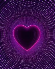 A vibrant digital heart surrounded by swirling binary code, symbolizing the fusion of love and technology in a modern context.