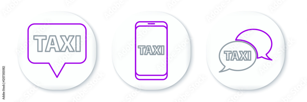 Poster set line taxi call telephone service, map pointer with taxi and icon. vector