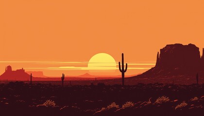 Sunset Silhouette of Arizona Desert Landscape