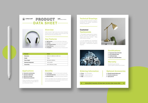 Product Data Sheet Template Layout