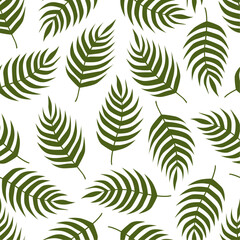 Seamless vector pattern with green palm branches. Tropical leaves ornament.